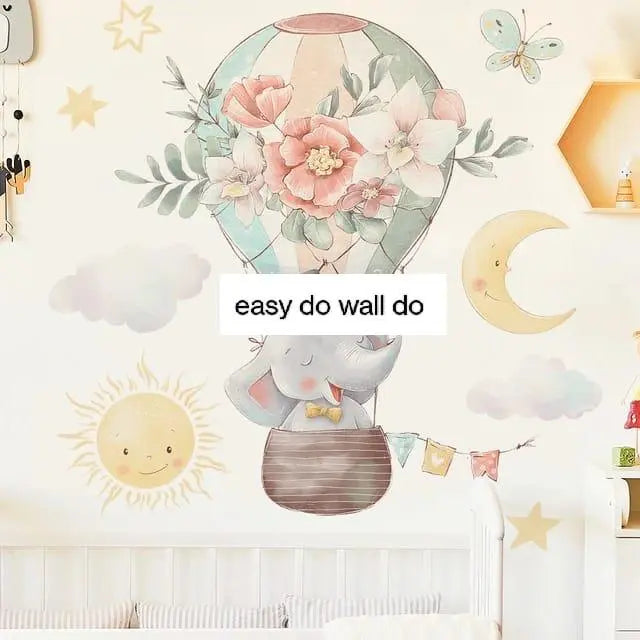 Adorable Elephant Hot Air Balloon Wall Stickers Easy do Wall do