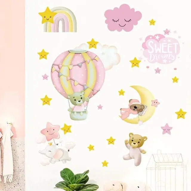 Sweet Dreams Wall Stickers - Adorable Cartoon Bear & Moon for Kids Rooms Easy do Wall do