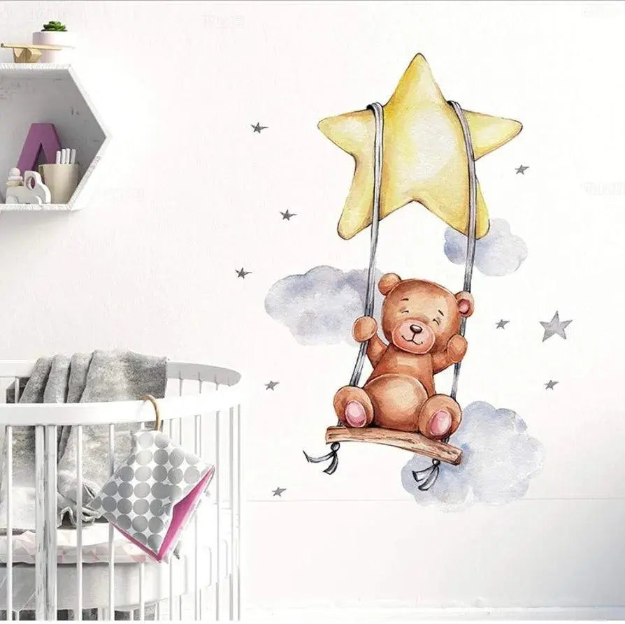 Swinging Teddy Bear Wall Sticker Easy do Wall do