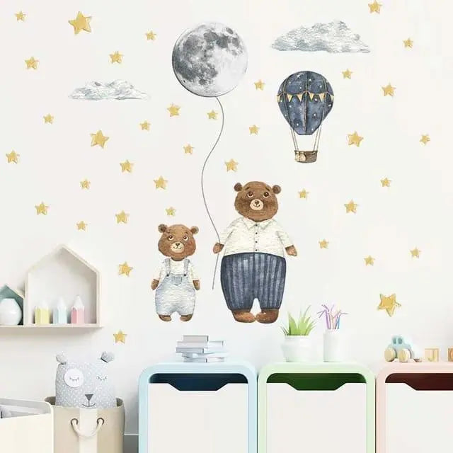 Adorable Bear and Moon Wall Stickers for Kids Easy do Wall do