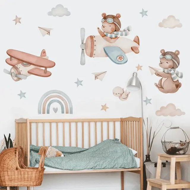 Flying Shuke clouds, rainbow, and airplanes with bears Easy do Wall do