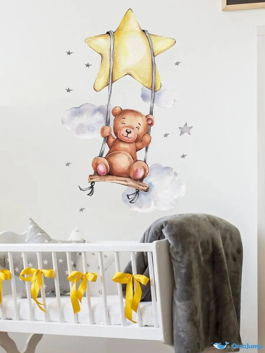 Swinging Teddy Bear Wall Sticker Easy do Wall do