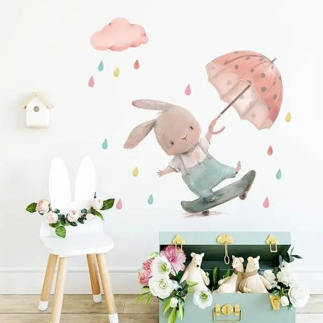 Playful Bunny with Umbrella Wall Stickers Easy do Wall do