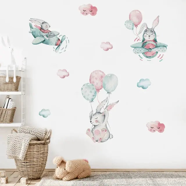 Watercolor Bunny & Balloon Wall Decals - Nursery Decor Easy do Wall do