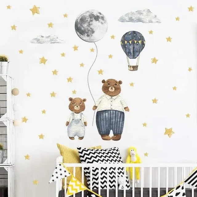 Adorable Bear and Moon Wall Stickers for Kids Easy do Wall do