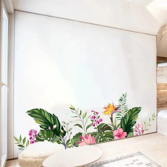 Colorful Flowers & Green Leaves Wall Mural Easy do Wall do