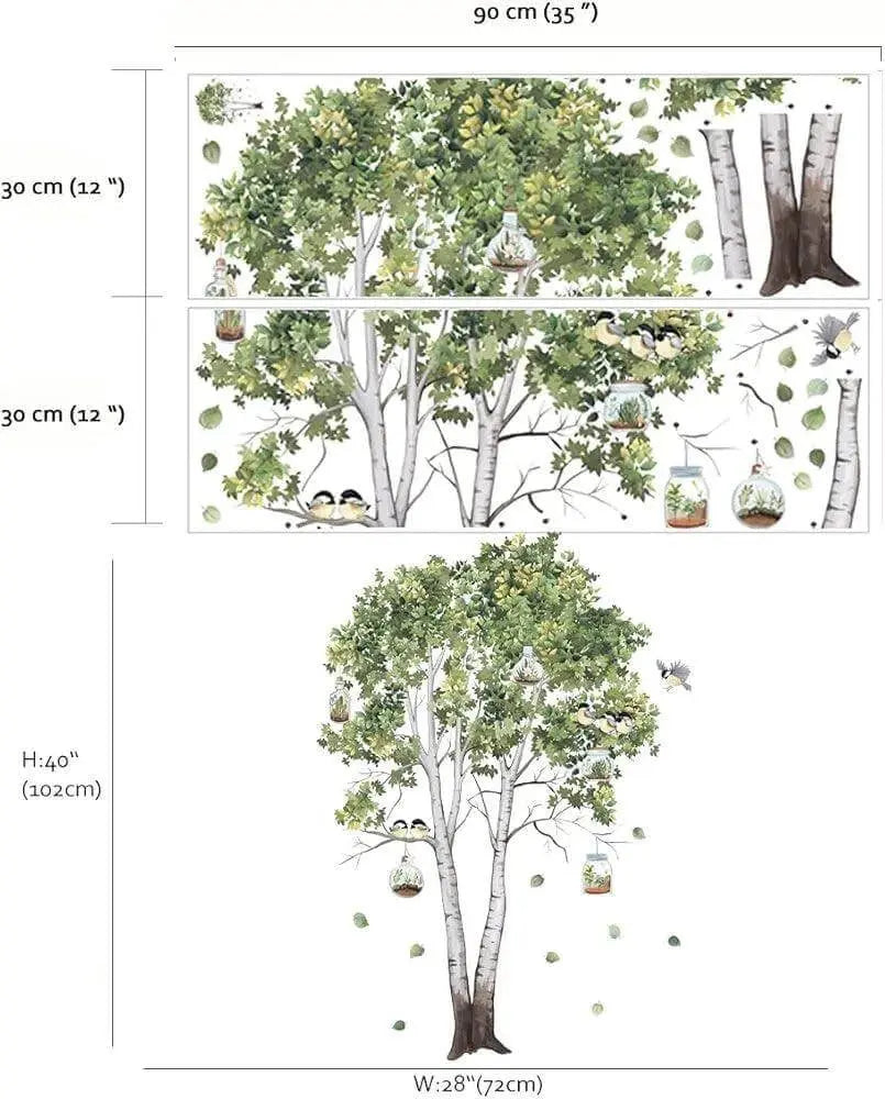 Birch Tree with Birds and Mason Jars Wall Stickers Easy do Wall do