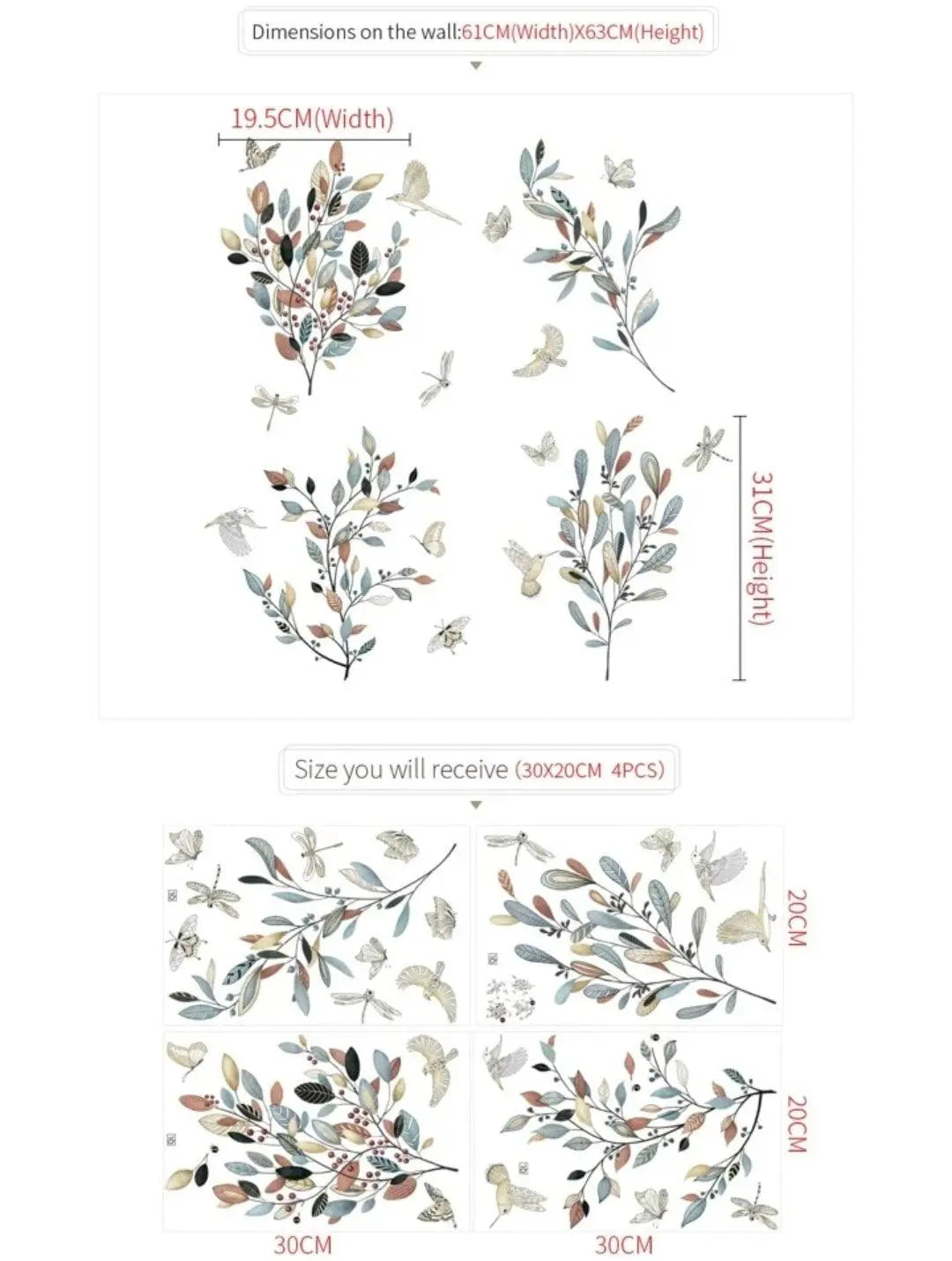 Botanical Branch Wall Sticker Set Easy do Wall do