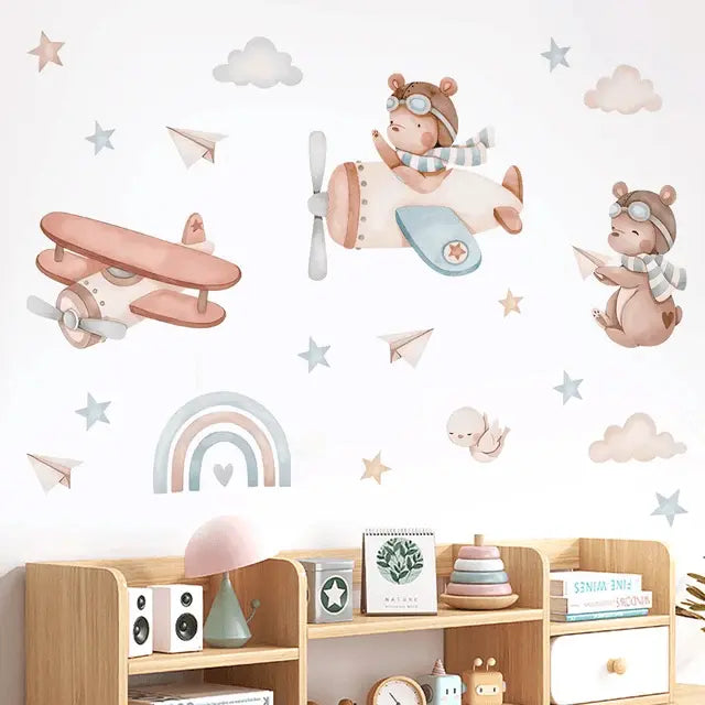 Flying Shuke clouds, rainbow, and airplanes with bears Easy do Wall do