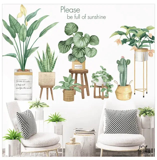 Fresh Greenery Potted Plants Wall Stickers Easy do Wall do