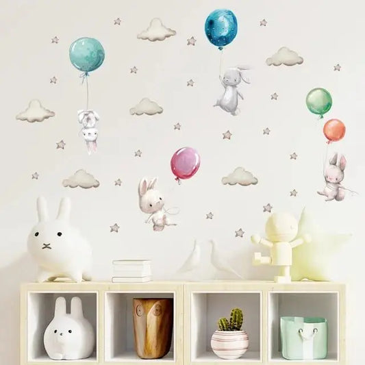 Adorable Bunny Balloon Wall Stickers for Kids Easy do Wall do