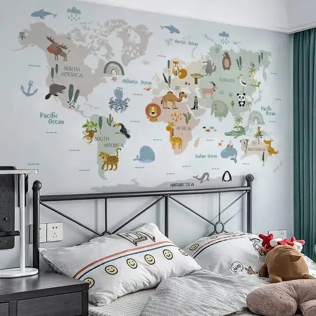 Adorable Animal World Map Wall Stickers Easy do Wall do