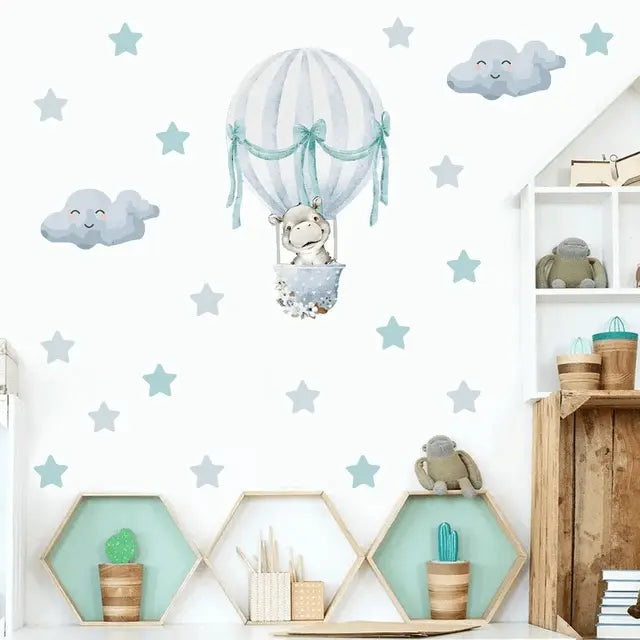 Baby Room Decor: Cartoon Hot Air Balloon Stickers Easy do Wall do