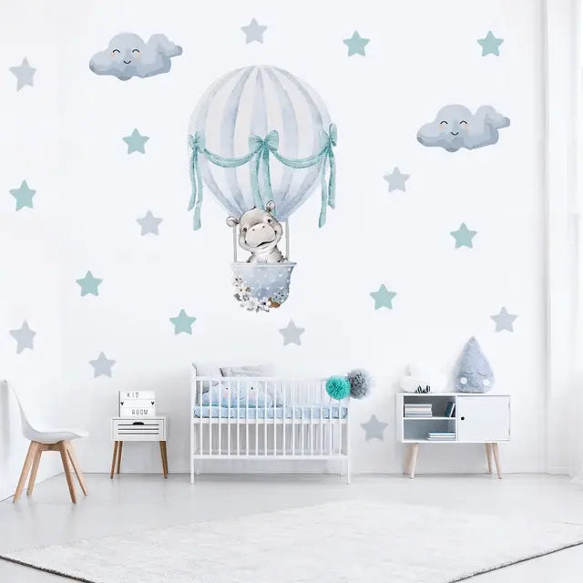 Baby Room Decor: Cartoon Hot Air Balloon Stickers Easy do Wall do