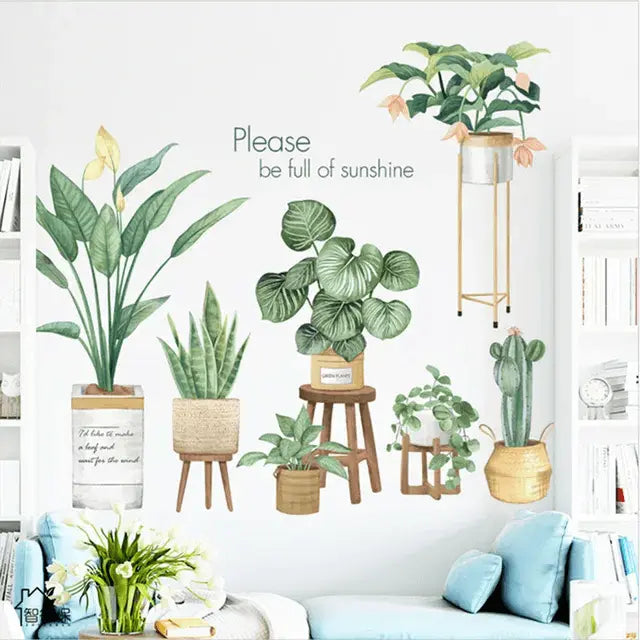 Fresh Greenery Potted Plants Wall Stickers Easy do Wall do