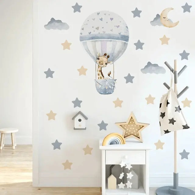 Cartoon Hot Air Balloon with Giraffe Wall Sticker for Baby Room Easy do Wall do