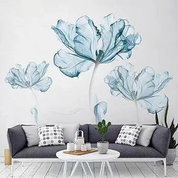 Serene Blue Floral Wall Stickers Easy do Wall do