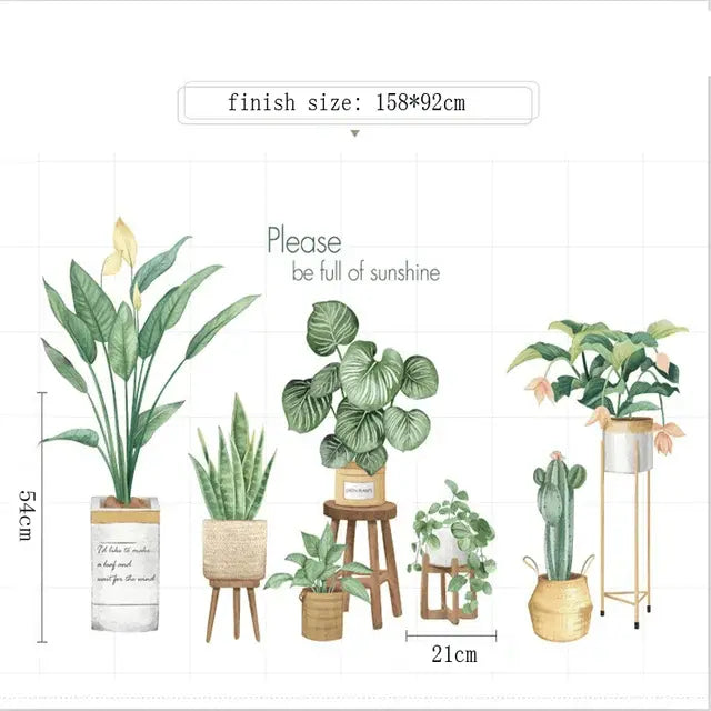 Fresh Greenery Potted Plants Wall Stickers Easy do Wall do