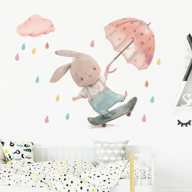 Playful Bunny with Umbrella Wall Stickers Easy do Wall do