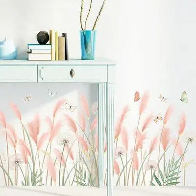 Pink Grass and Butterfly Wall Sticker Set Easy do Wall do