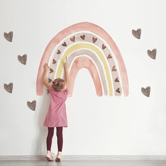 Pink Cute Cartoon Rainbow with Hearts Wall Stickers - Nursery Decor Easy do Wall do