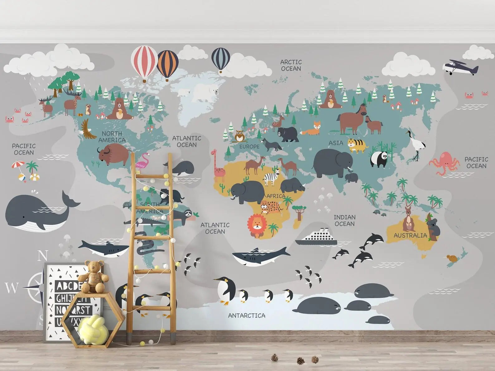 Educational Animal World Map Wall Mural - Easy do Wall do