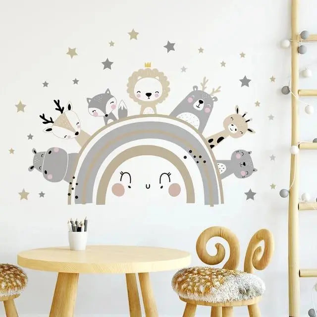 Cute Animal Friends on a Rainbow Wall Easy do Wall do