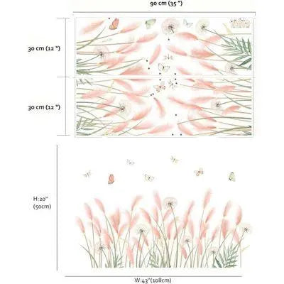 Pink Grass and Butterfly Wall Sticker Set Easy do Wall do