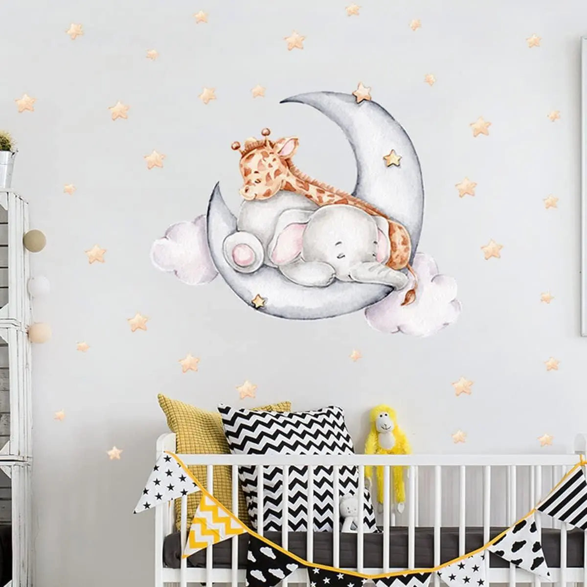 Dreamy Elephant & Giraffe Moon Wall Sticker Easy do Wall do