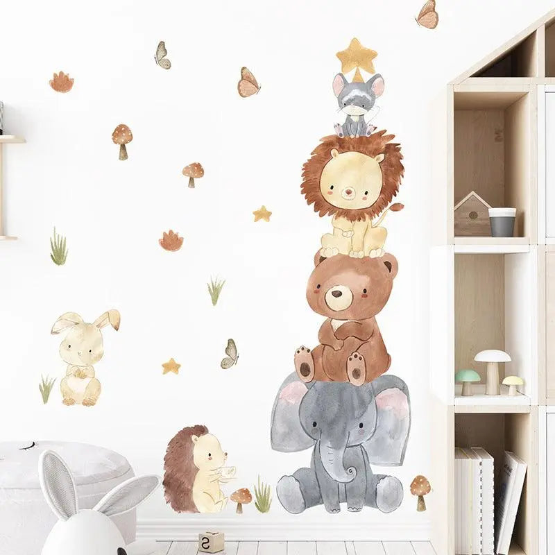 Adorable Stacked Jungle Animals Wall Stickers for Kids Easy do Wall do