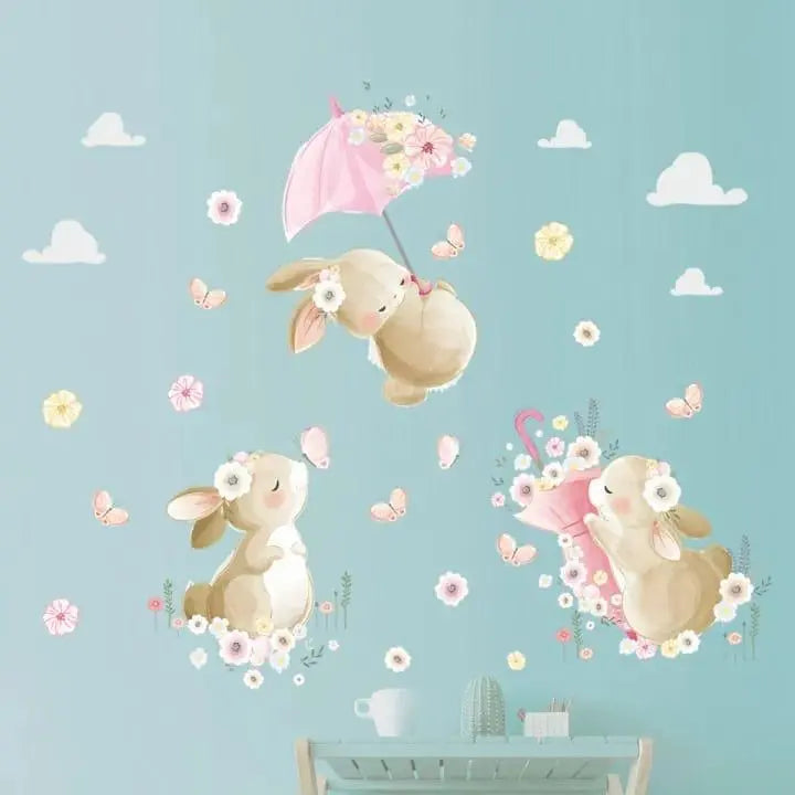 Adorable Bunny with Umbrella Wall Stickers Easy do Wall do