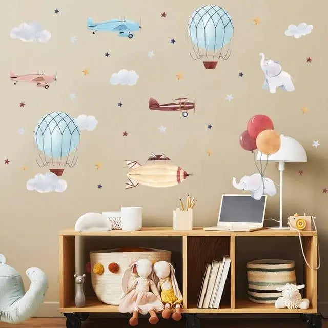 Vintage Airplane and Hot Air Balloon Wall Stickers - Easy do Wall do