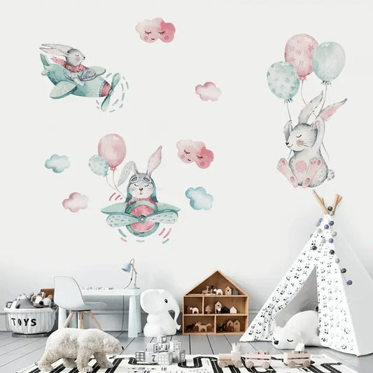 Watercolor Bunny & Balloon Wall Decals - Nursery Decor Easy do Wall do