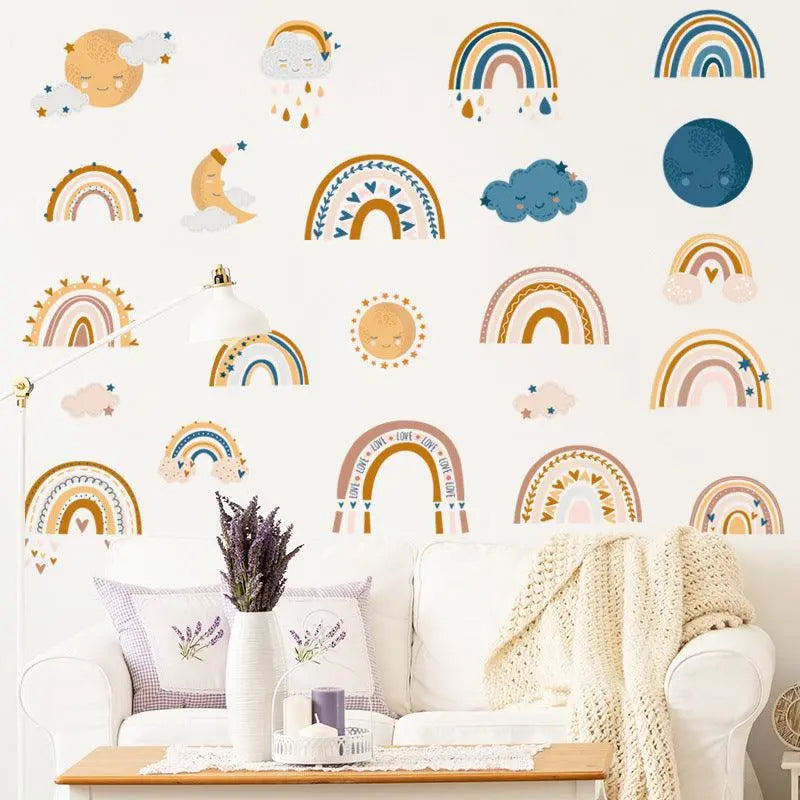 Boho Rainbow, Sun & Clouds Wall Stickers for Kids Rooms Easy do Wall do