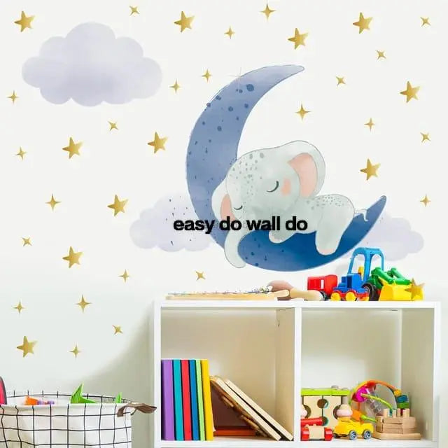 Dreamy Elephant and Moon Wall Stickers for Kids Easy do Wall do