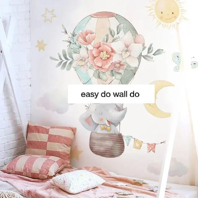 Adorable Elephant Hot Air Balloon Wall Stickers Easy do Wall do