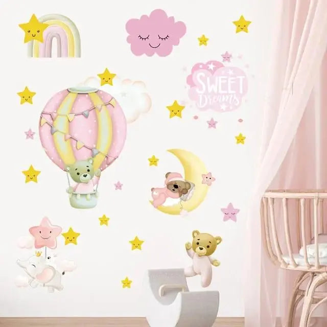 Sweet Dreams Wall Stickers - Adorable Cartoon Bear & Moon for Kids Rooms Easy do Wall do