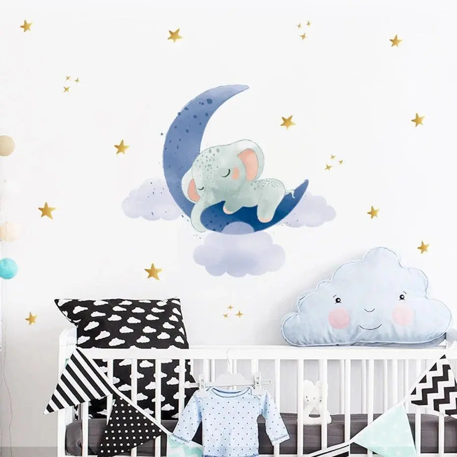 Dreamy Elephant and Moon Wall Stickers for Kids Easy do Wall do