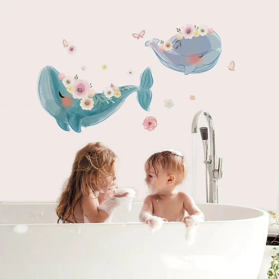 Adorable Whale and Floral Wall Decals - Bedroom Decoration Easy do Wall do