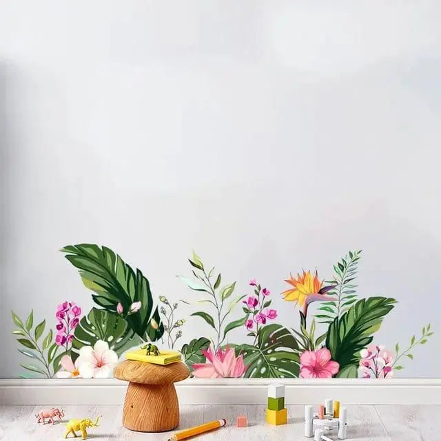 Colorful Flowers & Green Leaves Wall Mural Easy do Wall do