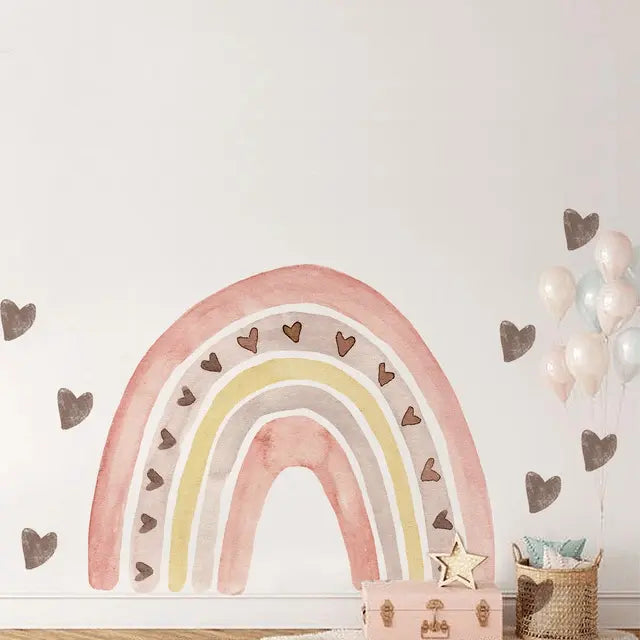 Pink Cute Cartoon Rainbow with Hearts Wall Stickers - Nursery Decor Easy do Wall do