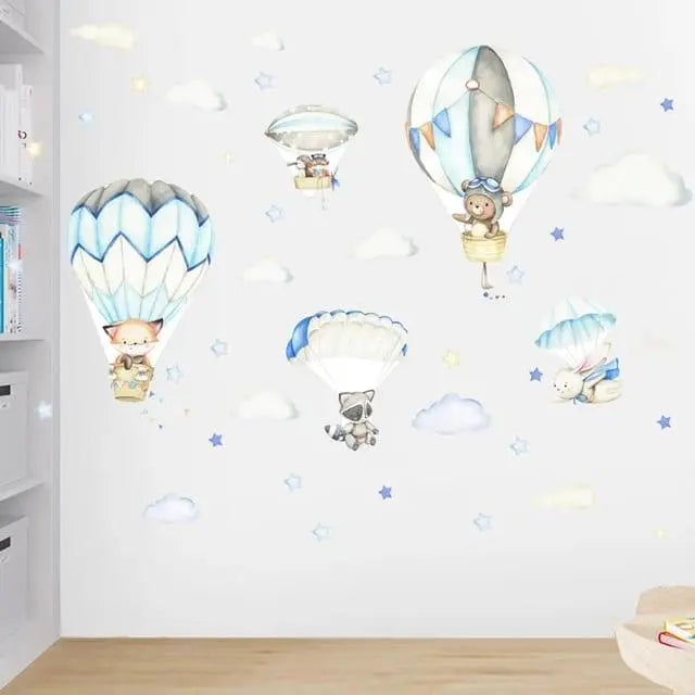 Adorable Animal Hot Air Balloon Wall Stickers Easy do Wall do