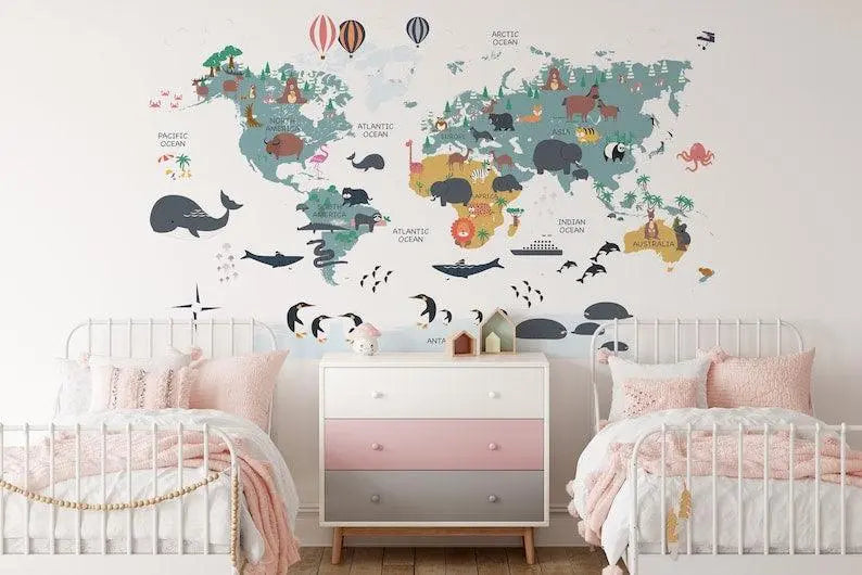 Educational Animal World Map Wall Mural - Easy do Wall do