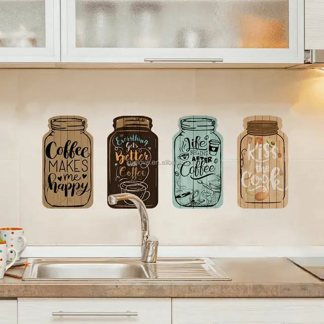 Coffee Happy Japanese Style Jar Decorative Self Adhesive Wallpaper For Cross-Border Coffee Shops Or Kitchen Easy do Wall do