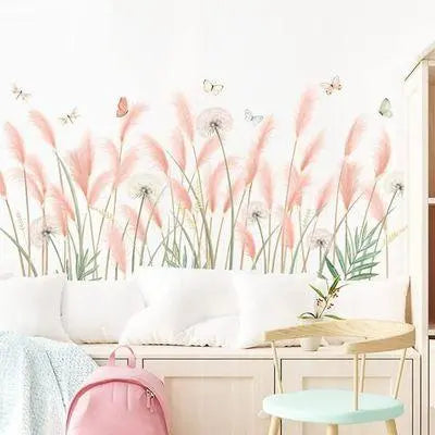 Pink Grass and Butterfly Wall Sticker Set Easy do Wall do