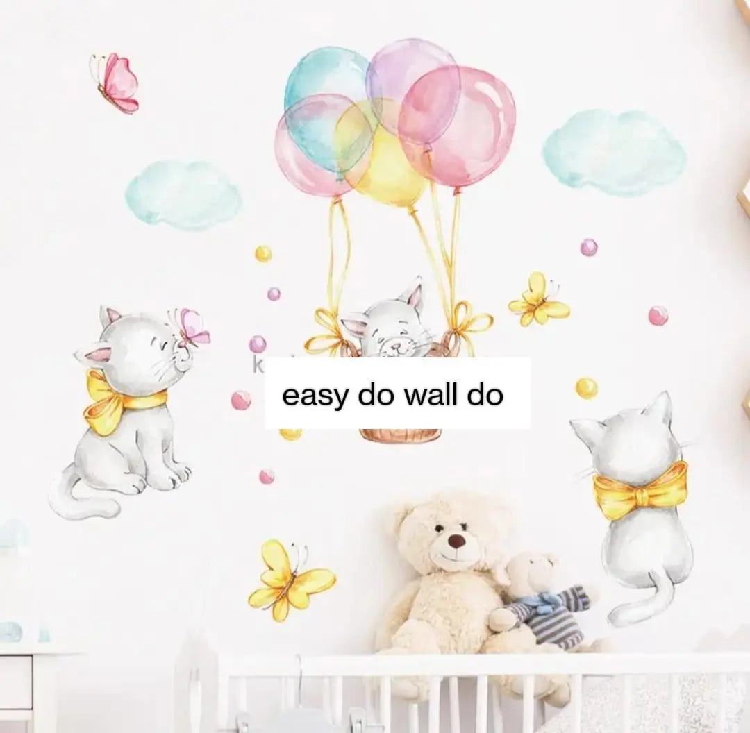 Adorable Kittens & Balloons Wall Stickers Easy do Wall do