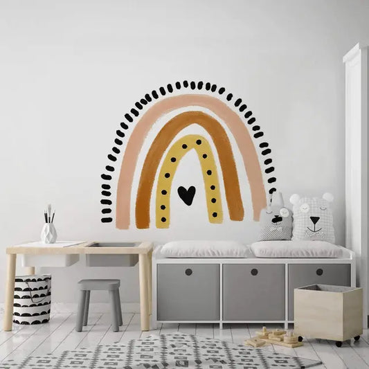 Boho Rainbow with Black Heart Wall Decals - Nursery & Kids Room Decor Easy do Wall do