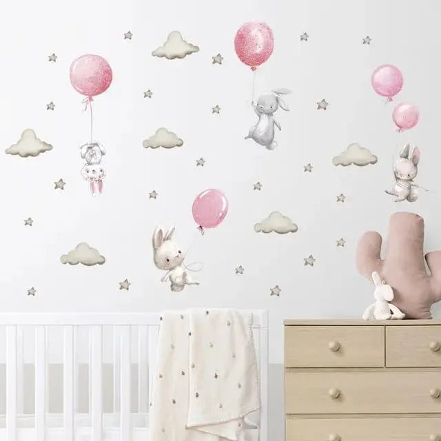 Adorable Bunny Balloon Wall Stickers for Kids Easy do Wall do