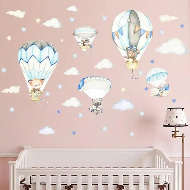 Adorable Animal Hot Air Balloon Wall Stickers Easy do Wall do