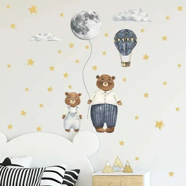 Adorable Bear and Moon Wall Stickers for Kids Easy do Wall do